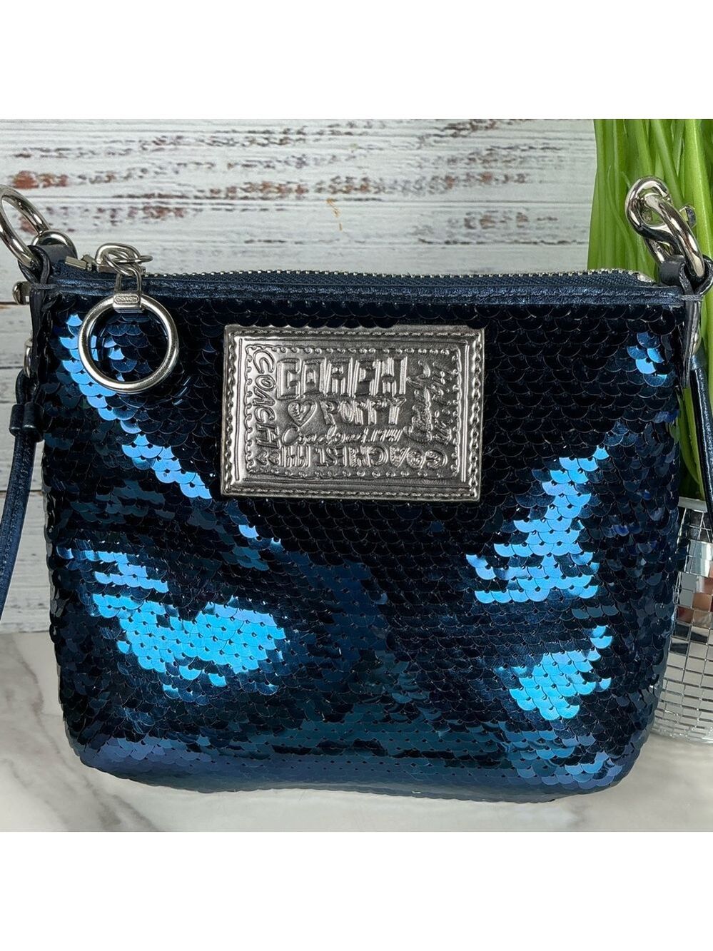 Coach Vintage Poppy Sequins Metallic Blue Sequin‎ Crossbody Bag - Picture 3 of 11